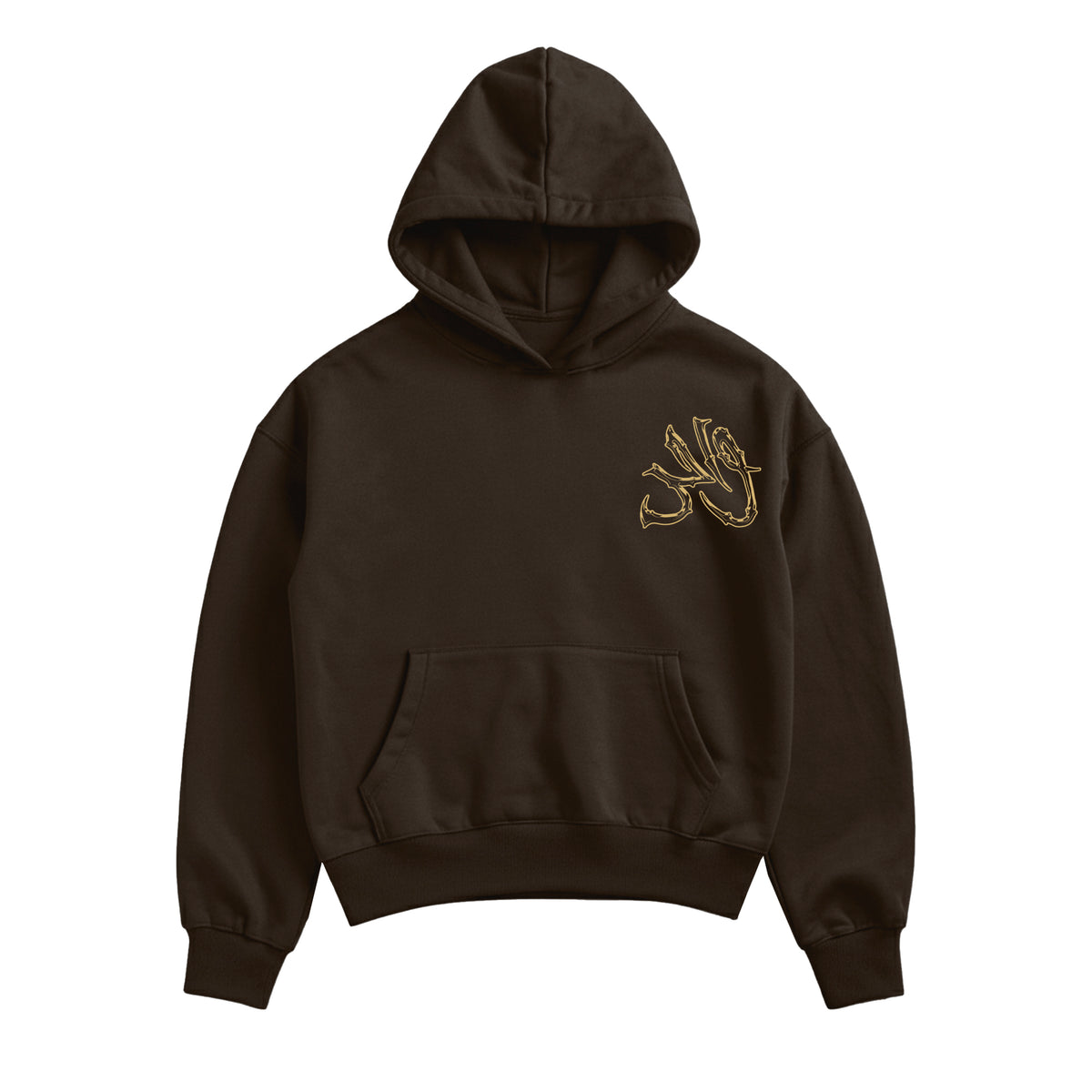 Wahid Mocha graphic hoodie, front view in dark brown, front view