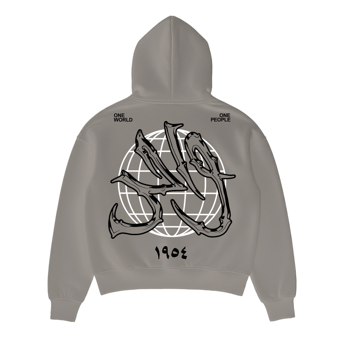 Wahid Gray graphic hoodie, back view, back view